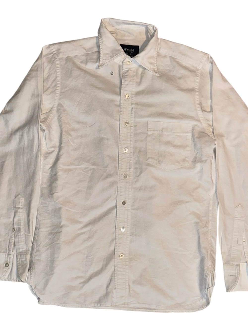 Drakes Men's White Button-Front Dress Shirt